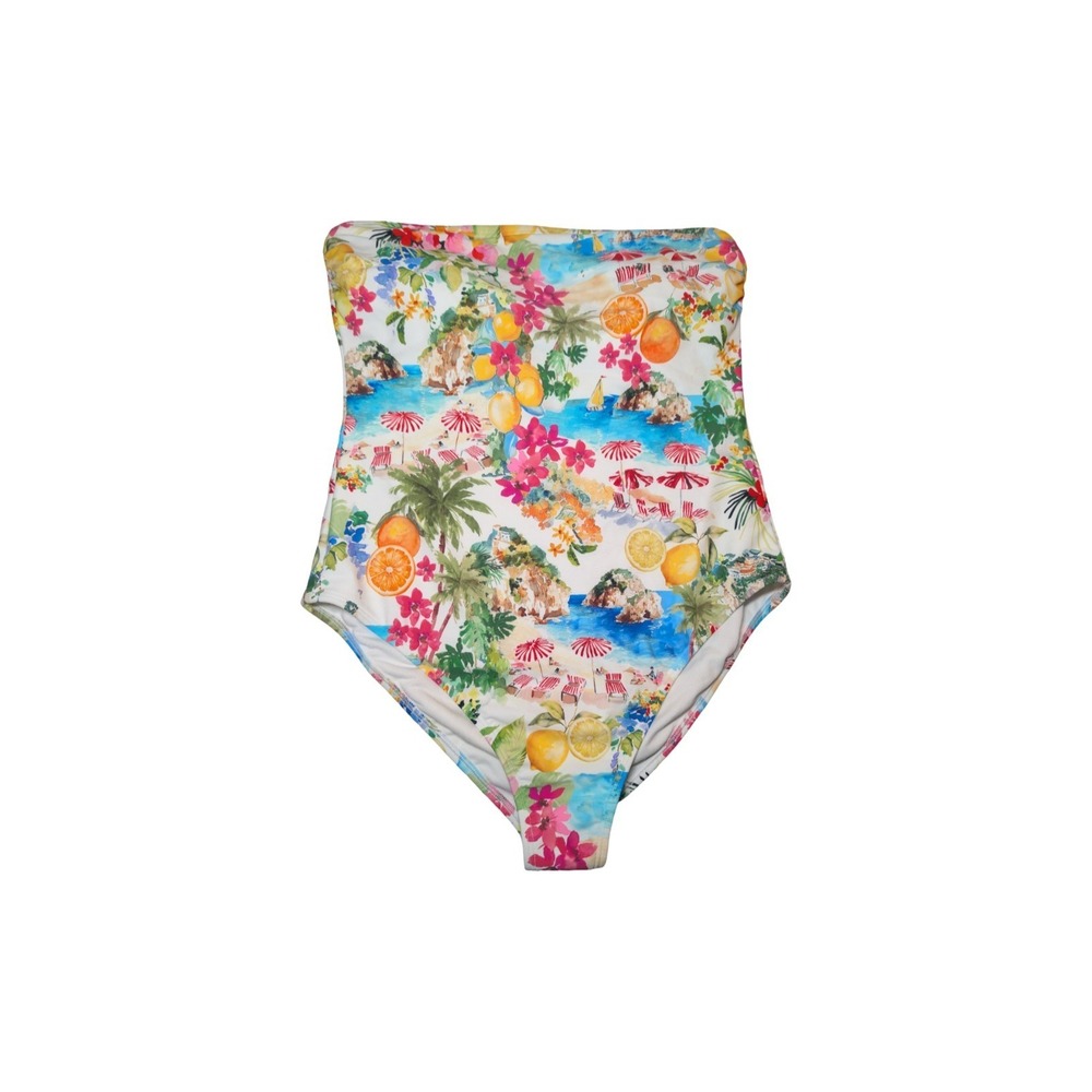 ⭐D3 Shade & Shore Tropical One Piece Swimsuit Lemons Coastal Beach Scene - L ⬇️